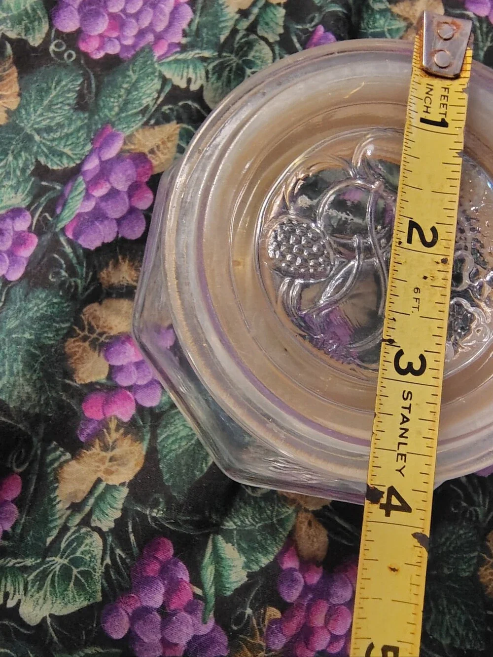 Vintage Embossed Grape Hexagon Glass Canister Jar with Lid